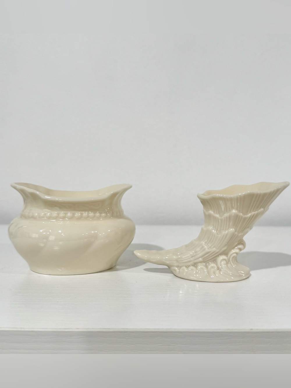 Vintage Lenox Ivory Porcelain Bowl & Cornucopia Collectible Set Made in USA